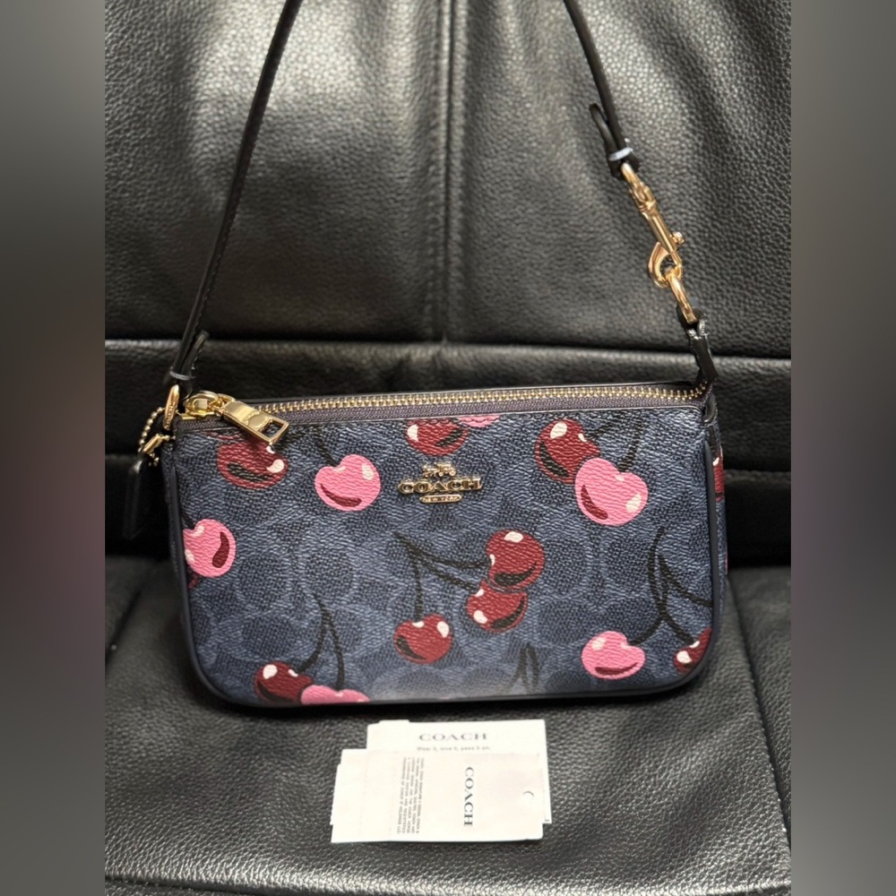 NEW Coach Nolita 19 Bag Signature Coated Canvas Cherry Print CZ011 in Denim 🍒